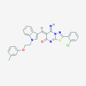 molecular formula C29H22ClN5O2S B327612 2-(2-chlorophenyl)-5-imino-6-({1-[2-(3-methylphenoxy)ethyl]-1H-indol-3-yl}methylene)-5,6-dihydro-7H-[1,3,4]thiadiazolo[3,2-a]pyrimidin-7-one 