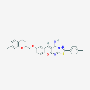 molecular formula C31H30N4O3S B327614 (6Z)-5-imino-2-(4-methylphenyl)-6-(3-{2-[5-methyl-2-(propan-2-yl)phenoxy]ethoxy}benzylidene)-5,6-dihydro-7H-[1,3,4]thiadiazolo[3,2-a]pyrimidin-7-one 