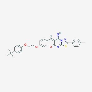 molecular formula C31H30N4O3S B327615 (6Z)-6-{4-[2-(4-tert-butylphenoxy)ethoxy]benzylidene}-5-imino-2-(4-methylphenyl)-5,6-dihydro-7H-[1,3,4]thiadiazolo[3,2-a]pyrimidin-7-one 