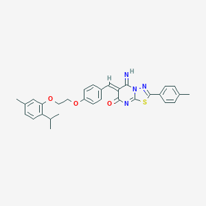 molecular formula C31H30N4O3S B327617 (6Z)-5-imino-2-(4-methylphenyl)-6-(4-{2-[5-methyl-2-(propan-2-yl)phenoxy]ethoxy}benzylidene)-5,6-dihydro-7H-[1,3,4]thiadiazolo[3,2-a]pyrimidin-7-one 