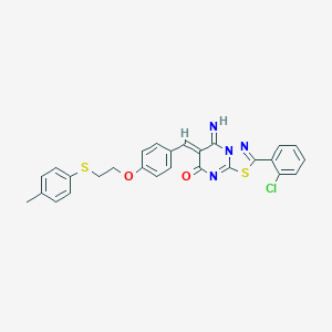 molecular formula C27H21ClN4O2S2 B327625 2-(2-chlorophenyl)-5-imino-6-(4-{2-[(4-methylphenyl)sulfanyl]ethoxy}benzylidene)-5,6-dihydro-7H-[1,3,4]thiadiazolo[3,2-a]pyrimidin-7-one 