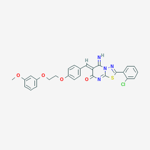 molecular formula C27H21ClN4O4S B327626 (6Z)-2-(2-chlorophenyl)-5-imino-6-{4-[2-(3-methoxyphenoxy)ethoxy]benzylidene}-5,6-dihydro-7H-[1,3,4]thiadiazolo[3,2-a]pyrimidin-7-one 