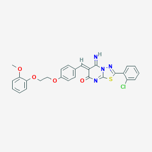 molecular formula C27H21ClN4O4S B327627 (6Z)-2-(2-chlorophenyl)-5-imino-6-{4-[2-(2-methoxyphenoxy)ethoxy]benzylidene}-5,6-dihydro-7H-[1,3,4]thiadiazolo[3,2-a]pyrimidin-7-one 