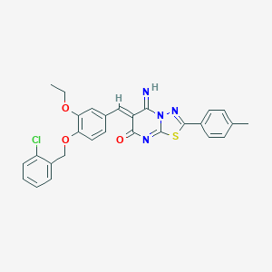 molecular formula C28H23ClN4O3S B327628 (6Z)-6-{4-[(2-chlorobenzyl)oxy]-3-ethoxybenzylidene}-5-imino-2-(4-methylphenyl)-5,6-dihydro-7H-[1,3,4]thiadiazolo[3,2-a]pyrimidin-7-one 