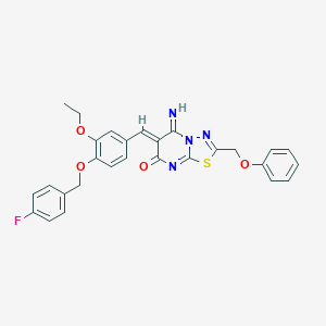 molecular formula C28H23FN4O4S B327629 (6Z)-6-{3-ethoxy-4-[(4-fluorobenzyl)oxy]benzylidene}-5-imino-2-(phenoxymethyl)-5,6-dihydro-7H-[1,3,4]thiadiazolo[3,2-a]pyrimidin-7-one 