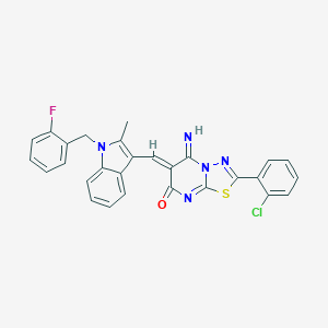 molecular formula C28H19ClFN5OS B327631 2-(2-chlorophenyl)-6-{[1-(2-fluorobenzyl)-2-methyl-1H-indol-3-yl]methylene}-5-imino-5,6-dihydro-7H-[1,3,4]thiadiazolo[3,2-a]pyrimidin-7-one 