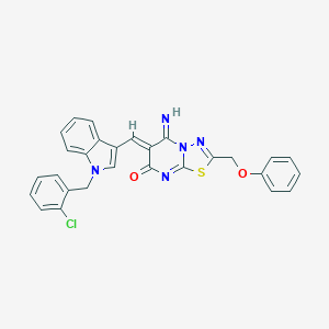 molecular formula C28H20ClN5O2S B327633 (6Z)-6-{[1-(2-chlorobenzyl)-1H-indol-3-yl]methylidene}-5-imino-2-(phenoxymethyl)-5,6-dihydro-7H-[1,3,4]thiadiazolo[3,2-a]pyrimidin-7-one 