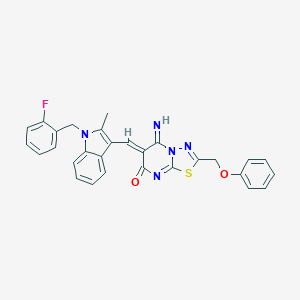 molecular formula C29H22FN5O2S B327635 (6Z)-6-{[1-(2-fluorobenzyl)-2-methyl-1H-indol-3-yl]methylidene}-5-imino-2-(phenoxymethyl)-5,6-dihydro-7H-[1,3,4]thiadiazolo[3,2-a]pyrimidin-7-one 