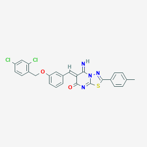 molecular formula C26H18Cl2N4O2S B327637 (6Z)-6-{3-[(2,4-dichlorobenzyl)oxy]benzylidene}-5-imino-2-(4-methylphenyl)-5,6-dihydro-7H-[1,3,4]thiadiazolo[3,2-a]pyrimidin-7-one 