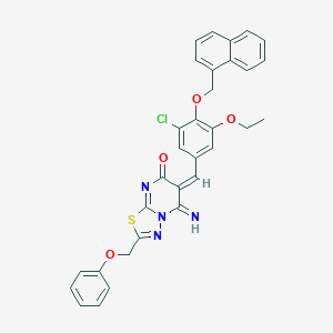 molecular formula C32H25ClN4O4S B327638 (6Z)-6-[3-chloro-5-ethoxy-4-(naphthalen-1-ylmethoxy)benzylidene]-5-imino-2-(phenoxymethyl)-5,6-dihydro-7H-[1,3,4]thiadiazolo[3,2-a]pyrimidin-7-one 