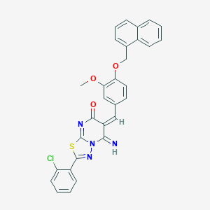 molecular formula C30H21ClN4O3S B327642 2-(2-chlorophenyl)-5-imino-6-[3-methoxy-4-(1-naphthylmethoxy)benzylidene]-5,6-dihydro-7H-[1,3,4]thiadiazolo[3,2-a]pyrimidin-7-one 