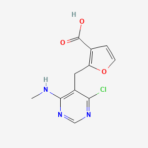 molecular formula C11H10ClN3O3 B3276433 2-((4-Chloro-6-(methylamino)pyrimidin-5-yl)methyl)furan-3-carboxylic acid CAS No. 64261-20-7