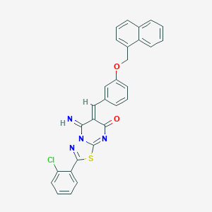 molecular formula C29H19ClN4O2S B327644 (6Z)-2-(2-chlorophenyl)-5-imino-6-[3-(naphthalen-1-ylmethoxy)benzylidene]-5,6-dihydro-7H-[1,3,4]thiadiazolo[3,2-a]pyrimidin-7-one 