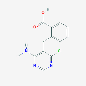 molecular formula C13H12ClN3O2 B3276441 2-((4-Chloro-6-(methylamino)pyrimidin-5-yl)methyl)benzoic acid CAS No. 64261-36-5