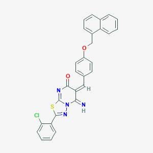 molecular formula C29H19ClN4O2S B327645 (6Z)-2-(2-chlorophenyl)-5-imino-6-[4-(naphthalen-1-ylmethoxy)benzylidene]-5,6-dihydro-7H-[1,3,4]thiadiazolo[3,2-a]pyrimidin-7-one 