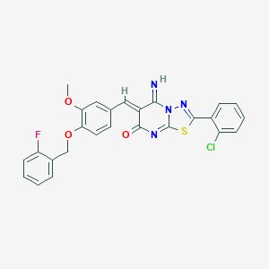 molecular formula C26H18ClFN4O3S B327647 (6Z)-2-(2-chlorophenyl)-6-{4-[(2-fluorobenzyl)oxy]-3-methoxybenzylidene}-5-imino-5,6-dihydro-7H-[1,3,4]thiadiazolo[3,2-a]pyrimidin-7-one 