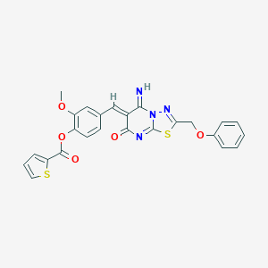 molecular formula C25H18N4O5S2 B327649 4-{(Z)-[5-imino-7-oxo-2-(phenoxymethyl)-5H-[1,3,4]thiadiazolo[3,2-a]pyrimidin-6(7H)-ylidene]methyl}-2-methoxyphenyl thiophene-2-carboxylate 