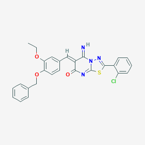 molecular formula C27H21ClN4O3S B327652 (6Z)-6-[4-(benzyloxy)-3-ethoxybenzylidene]-2-(2-chlorophenyl)-5-imino-5,6-dihydro-7H-[1,3,4]thiadiazolo[3,2-a]pyrimidin-7-one 