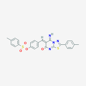 molecular formula C26H20N4O4S2 B327655 4-{(Z)-[5-imino-2-(4-methylphenyl)-7-oxo-5H-[1,3,4]thiadiazolo[3,2-a]pyrimidin-6(7H)-ylidene]methyl}phenyl 4-methylbenzenesulfonate 