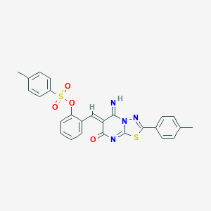 molecular formula C26H20N4O4S2 B327656 2-{(Z)-[5-imino-2-(4-methylphenyl)-7-oxo-5H-[1,3,4]thiadiazolo[3,2-a]pyrimidin-6(7H)-ylidene]methyl}phenyl 4-methylbenzenesulfonate 