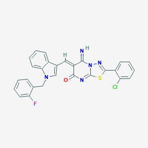 molecular formula C27H17ClFN5OS B327659 (6Z)-2-(2-chlorophenyl)-6-{[1-(2-fluorobenzyl)-1H-indol-3-yl]methylidene}-5-imino-5,6-dihydro-7H-[1,3,4]thiadiazolo[3,2-a]pyrimidin-7-one 