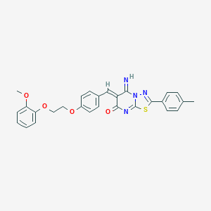 molecular formula C28H24N4O4S B327660 (6Z)-5-imino-6-{4-[2-(2-methoxyphenoxy)ethoxy]benzylidene}-2-(4-methylphenyl)-5,6-dihydro-7H-[1,3,4]thiadiazolo[3,2-a]pyrimidin-7-one 