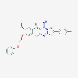 molecular formula C28H24N4O4S B327661 (6Z)-5-imino-6-[3-methoxy-4-(2-phenoxyethoxy)benzylidene]-2-(4-methylphenyl)-5,6-dihydro-7H-[1,3,4]thiadiazolo[3,2-a]pyrimidin-7-one 