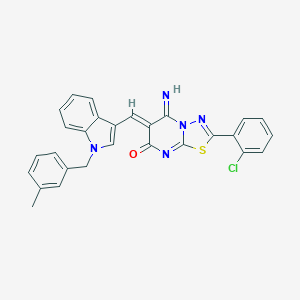 molecular formula C28H20ClN5OS B327662 (6Z)-2-(2-chlorophenyl)-5-imino-6-{[1-(3-methylbenzyl)-1H-indol-3-yl]methylidene}-5,6-dihydro-7H-[1,3,4]thiadiazolo[3,2-a]pyrimidin-7-one 