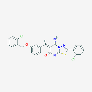 molecular formula C25H16Cl2N4O2S B327664 6-{3-[(2-chlorobenzyl)oxy]benzylidene}-2-(2-chlorophenyl)-5-imino-5,6-dihydro-7H-[1,3,4]thiadiazolo[3,2-a]pyrimidin-7-one 