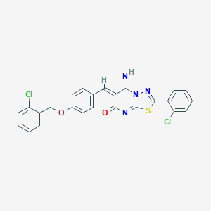 molecular formula C25H16Cl2N4O2S B327665 (6Z)-6-{4-[(2-chlorobenzyl)oxy]benzylidene}-2-(2-chlorophenyl)-5-imino-5,6-dihydro-7H-[1,3,4]thiadiazolo[3,2-a]pyrimidin-7-one 