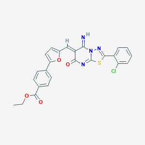 molecular formula C25H17ClN4O4S B327668 ethyl 4-(5-{(Z)-[2-(2-chlorophenyl)-5-imino-7-oxo-5H-[1,3,4]thiadiazolo[3,2-a]pyrimidin-6(7H)-ylidene]methyl}furan-2-yl)benzoate 