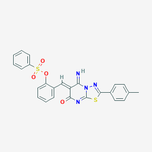 molecular formula C25H18N4O4S2 B327671 2-{(Z)-[5-imino-2-(4-methylphenyl)-7-oxo-5H-[1,3,4]thiadiazolo[3,2-a]pyrimidin-6(7H)-ylidene]methyl}phenyl benzenesulfonate 