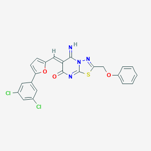 molecular formula C23H14Cl2N4O3S B327676 (6Z)-6-{[5-(3,5-dichlorophenyl)furan-2-yl]methylidene}-5-imino-2-(phenoxymethyl)-5,6-dihydro-7H-[1,3,4]thiadiazolo[3,2-a]pyrimidin-7-one 