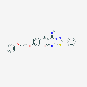 molecular formula C28H24N4O3S B327677 (6Z)-5-imino-6-{4-[2-(2-methylphenoxy)ethoxy]benzylidene}-2-(4-methylphenyl)-5,6-dihydro-7H-[1,3,4]thiadiazolo[3,2-a]pyrimidin-7-one 