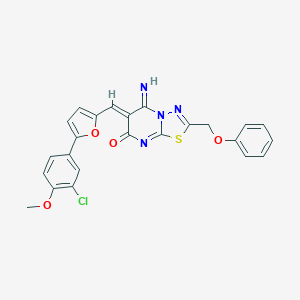 molecular formula C24H17ClN4O4S B327678 (6Z)-6-{[5-(3-chloro-4-methoxyphenyl)furan-2-yl]methylidene}-5-imino-2-(phenoxymethyl)-5,6-dihydro-7H-[1,3,4]thiadiazolo[3,2-a]pyrimidin-7-one 