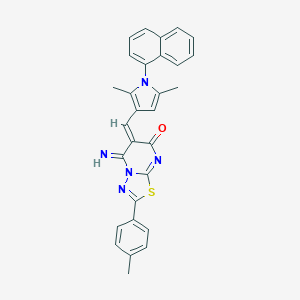 molecular formula C29H23N5OS B327680 (6Z)-6-{[2,5-dimethyl-1-(naphthalen-1-yl)-1H-pyrrol-3-yl]methylidene}-5-imino-2-(4-methylphenyl)-5,6-dihydro-7H-[1,3,4]thiadiazolo[3,2-a]pyrimidin-7-one 