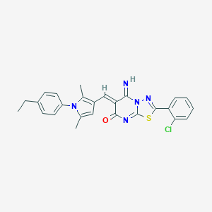 molecular formula C26H22ClN5OS B327681 (6Z)-2-(2-chlorophenyl)-6-{[1-(4-ethylphenyl)-2,5-dimethyl-1H-pyrrol-3-yl]methylidene}-5-imino-5,6-dihydro-7H-[1,3,4]thiadiazolo[3,2-a]pyrimidin-7-one 