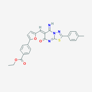 molecular formula C26H20N4O4S B327683 ethyl 4-(5-{(Z)-[5-imino-2-(4-methylphenyl)-7-oxo-5H-[1,3,4]thiadiazolo[3,2-a]pyrimidin-6(7H)-ylidene]methyl}furan-2-yl)benzoate 