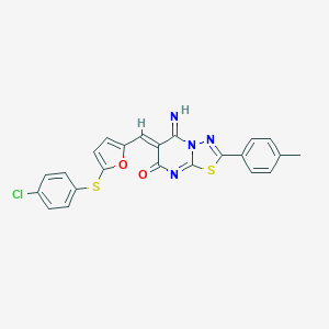 molecular formula C23H15ClN4O2S2 B327687 (6Z)-6-({5-[(4-chlorophenyl)sulfanyl]furan-2-yl}methylidene)-5-imino-2-(4-methylphenyl)-5,6-dihydro-7H-[1,3,4]thiadiazolo[3,2-a]pyrimidin-7-one 