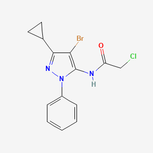 molecular formula C14H13BrClN3O B3276874 N1-(4-bromo-3-cyclopropyl-1-phenyl-1H-pyrazol-5-yl)-2-chloroacetamide CAS No. 649701-48-4