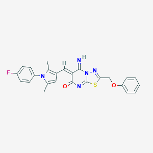 molecular formula C25H20FN5O2S B327689 (6Z)-6-{[1-(4-fluorophenyl)-2,5-dimethyl-1H-pyrrol-3-yl]methylidene}-5-imino-2-(phenoxymethyl)-5,6-dihydro-7H-[1,3,4]thiadiazolo[3,2-a]pyrimidin-7-one 