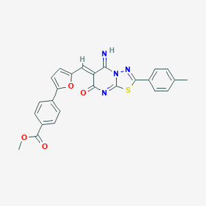 molecular formula C25H18N4O4S B327692 methyl 4-(5-{(Z)-[5-imino-2-(4-methylphenyl)-7-oxo-5H-[1,3,4]thiadiazolo[3,2-a]pyrimidin-6(7H)-ylidene]methyl}-2-furyl)benzoate 