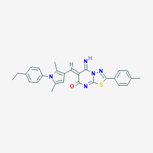 molecular formula C27H25N5OS B327693 (6Z)-6-{[1-(4-ethylphenyl)-2,5-dimethyl-1H-pyrrol-3-yl]methylidene}-5-imino-2-(4-methylphenyl)-5,6-dihydro-7H-[1,3,4]thiadiazolo[3,2-a]pyrimidin-7-one 