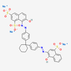 molecular formula C38H29N4Na3O11S3 B3276934 Trisodium 7-hydroxy-8-((4-(1-(4-((1-hydroxy-4-sulphonato-2-naphthyl)azo)phenyl)cyclohexyl)phenyl)azo)naphthalene-1,3-disulphonate CAS No. 6507-78-4