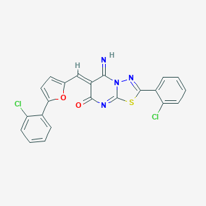 molecular formula C22H12Cl2N4O2S B327694 (6Z)-2-(2-chlorophenyl)-6-{[5-(2-chlorophenyl)furan-2-yl]methylidene}-5-imino-5,6-dihydro-7H-[1,3,4]thiadiazolo[3,2-a]pyrimidin-7-one 