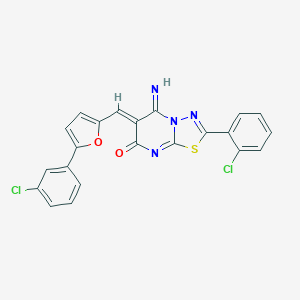 molecular formula C22H12Cl2N4O2S B327695 (6Z)-2-(2-chlorophenyl)-6-{[5-(3-chlorophenyl)furan-2-yl]methylidene}-5-imino-5,6-dihydro-7H-[1,3,4]thiadiazolo[3,2-a]pyrimidin-7-one 