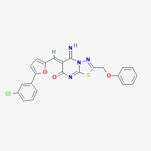 molecular formula C23H15ClN4O3S B327696 (6Z)-6-{[5-(3-chlorophenyl)furan-2-yl]methylidene}-5-imino-2-(phenoxymethyl)-5,6-dihydro-7H-[1,3,4]thiadiazolo[3,2-a]pyrimidin-7-one 