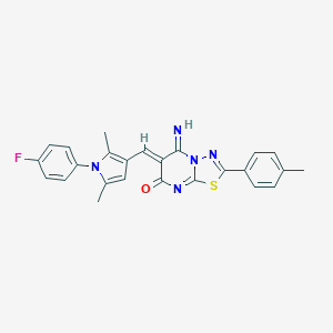 molecular formula C25H20FN5OS B327697 6-{[1-(4-fluorophenyl)-2,5-dimethyl-1H-pyrrol-3-yl]methylene}-5-imino-2-(4-methylphenyl)-5,6-dihydro-7H-[1,3,4]thiadiazolo[3,2-a]pyrimidin-7-one 