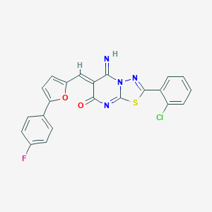 molecular formula C22H12ClFN4O2S B327700 (6Z)-2-(2-chlorophenyl)-6-{[5-(4-fluorophenyl)furan-2-yl]methylidene}-5-imino-5,6-dihydro-7H-[1,3,4]thiadiazolo[3,2-a]pyrimidin-7-one 