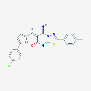 molecular formula C23H15ClN4O2S B327701 (6Z)-6-{[5-(4-chlorophenyl)furan-2-yl]methylidene}-5-imino-2-(4-methylphenyl)-5,6-dihydro-7H-[1,3,4]thiadiazolo[3,2-a]pyrimidin-7-one 
